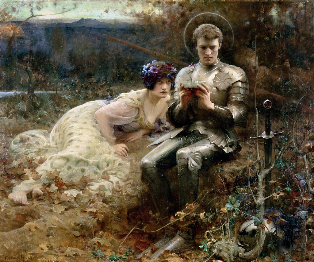 The Temptation of Sir Percival by the English Classicist painterArthur Hacker